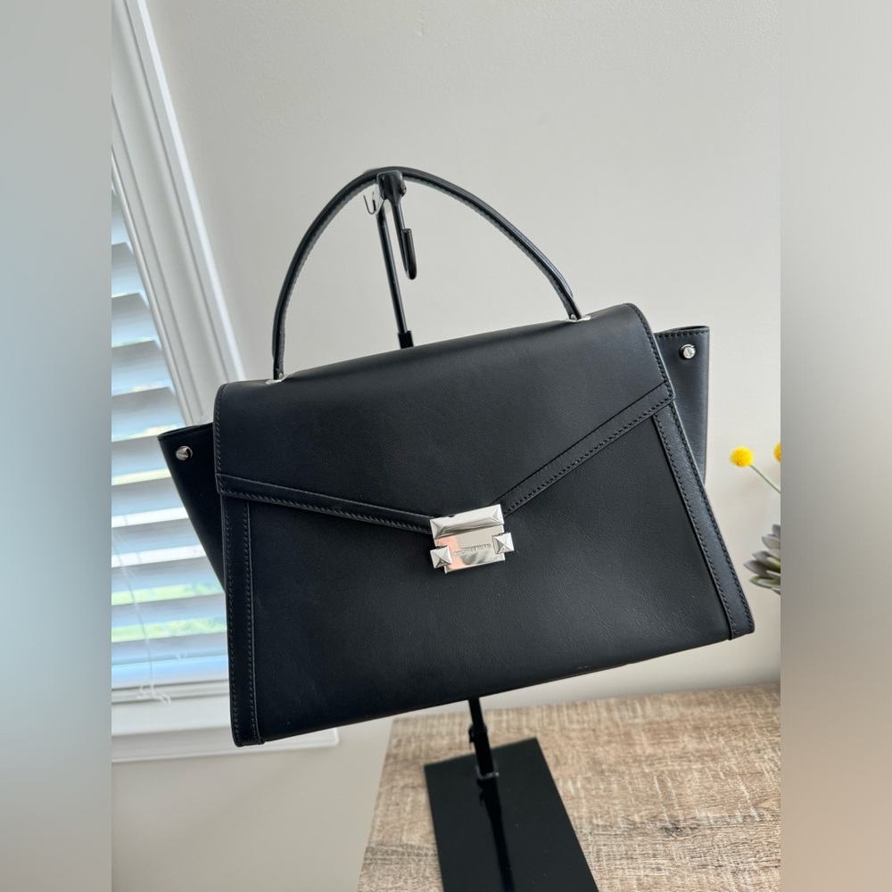 NWT Michael Kors Whitney Large Leather Satchel 30T8SXIS3L Silver -Tone Black